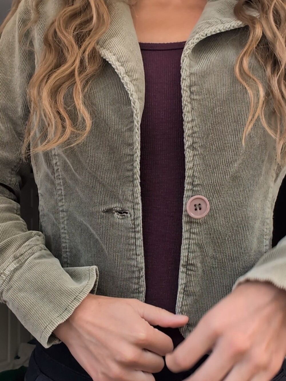 Y2K Olive Corduroy Jacket - Picture 5 of 7